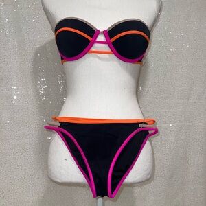 Victoria’s Secret 34A Black Neon Pink Orange Tan Balconet Bikini Padded